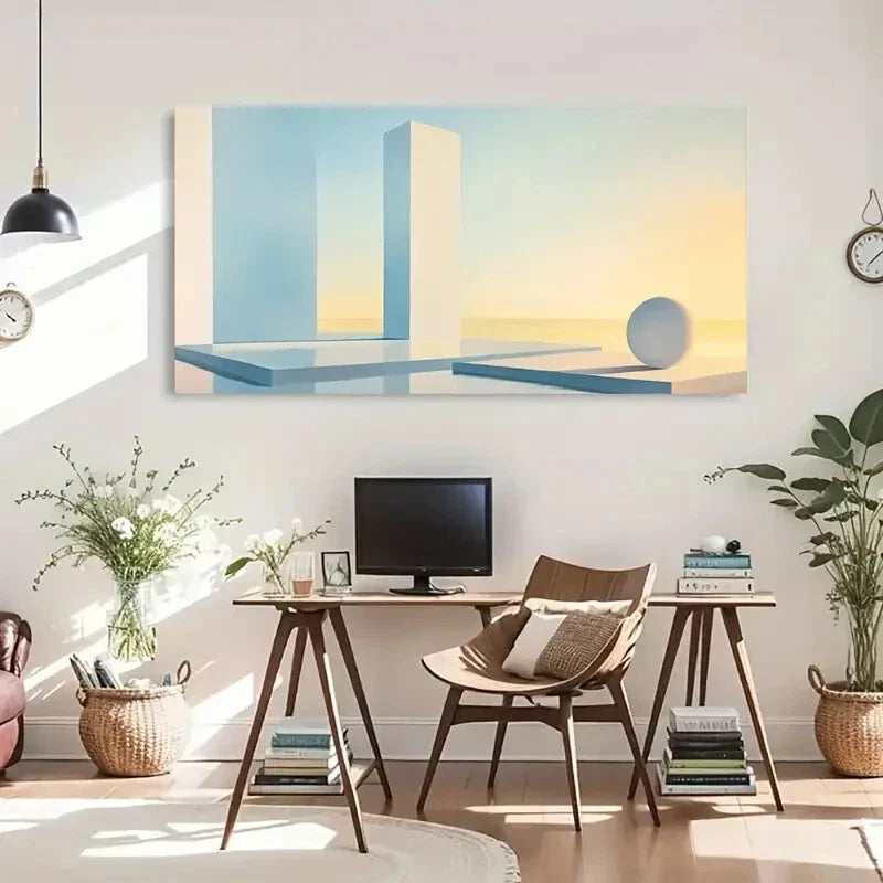 Modern Aesthetics Shapes Serene Wall Art Canvas Office Home Room Framed 80x45cm