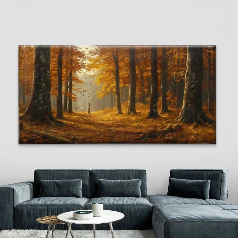 Autumn Forest Path Wall Art Canvas Office Home Room Framed 80x45cm