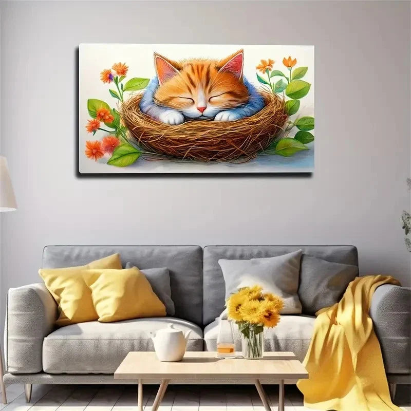 Charming Sleeping Cat Décor Wall Art Canvas Office Home Room Framed 120x60cm