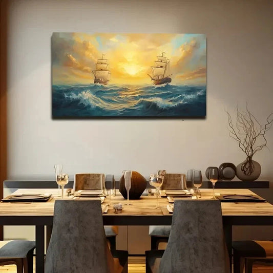 Nautical Sailboats Stormy Sea Wall Art Canvas Office Home Room Framed 120x60cm