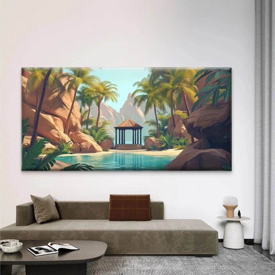 Tropical Island Style Landscape Wall Art Canvas Office Home Room Framed 80x45cm