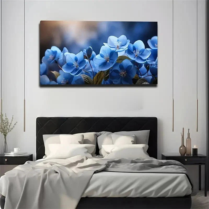 Blue Flowers Lovely Exquisite Wall Art Canvas Office Home Room Framed 80x45cm
