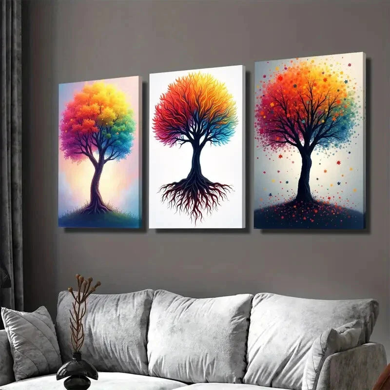 3pcs Colorful Tree Abstract Paintings Picture Wall Art Set Canvas Framed 40x60cm - High Quality Print 100% Australian Made Wall Canvas Ready to Hang