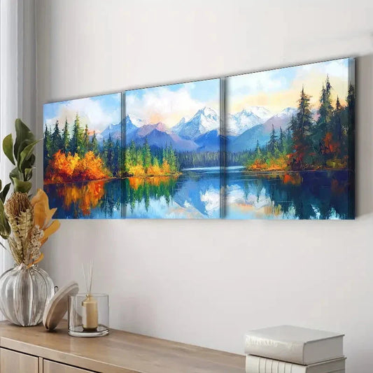3pcs Scenic Lakes and Trees Reflection Perfect Wall Art Set Canvas Framed 40x60cm - High Quality Print 100% Australian Made Wall Canvas Ready to Hang
