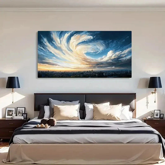 Modern Swirl Cityscape Sunset Wall Art Canvas Office Home Room Framed 80x45cm