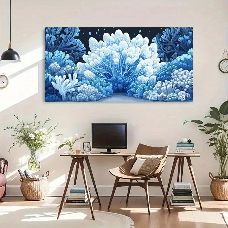 Blue Coral White Sea Underwater Wall Art Canvas Office Home Room Framed 120x60cm