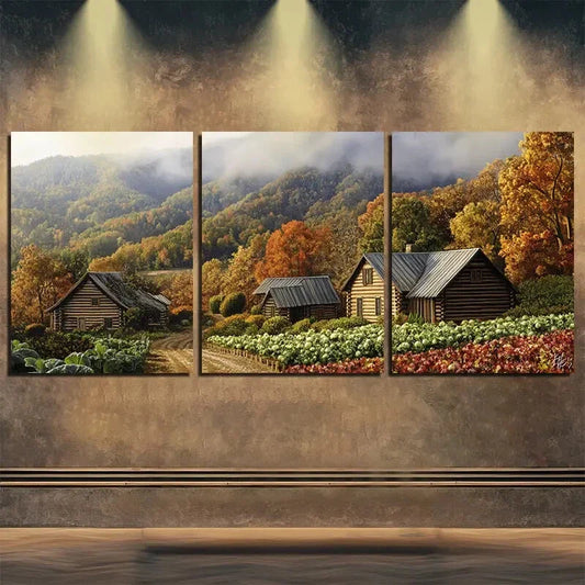 3pcs Rustic Wooden Cabin Scene Beauty Perfect Wall Art Set Canvas Framed 40x60cm - High Quality Print 100% Australian Made Wall Canvas Ready to Hang