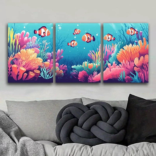 3pcs Depicting A Coral Reef Scene Nature  Wall Art Set Canvas Framed 40x60cm - High Quality Print 100% Australian Made Wall Canvas Ready to Hang