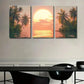 3pcs Sunset on A Tropical Beach with Palm Trees Metal Print Ready to Hang Art