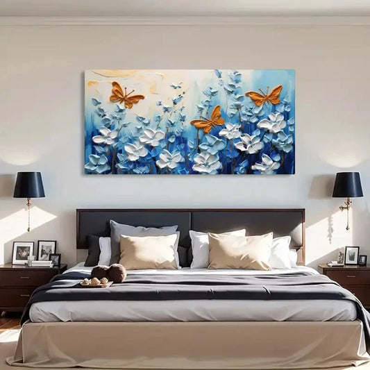 Botanical & Butterfly White Wall Art Canvas Office Home Room Framed 120x60cm