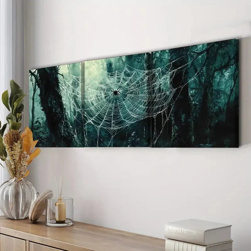 3pcs Spider Webs in Forest Design Dark Perfect Wall Art Set Canvas Framed 40x60cm - High Quality Print 100% Australian Made Wall Canvas Ready to Hang