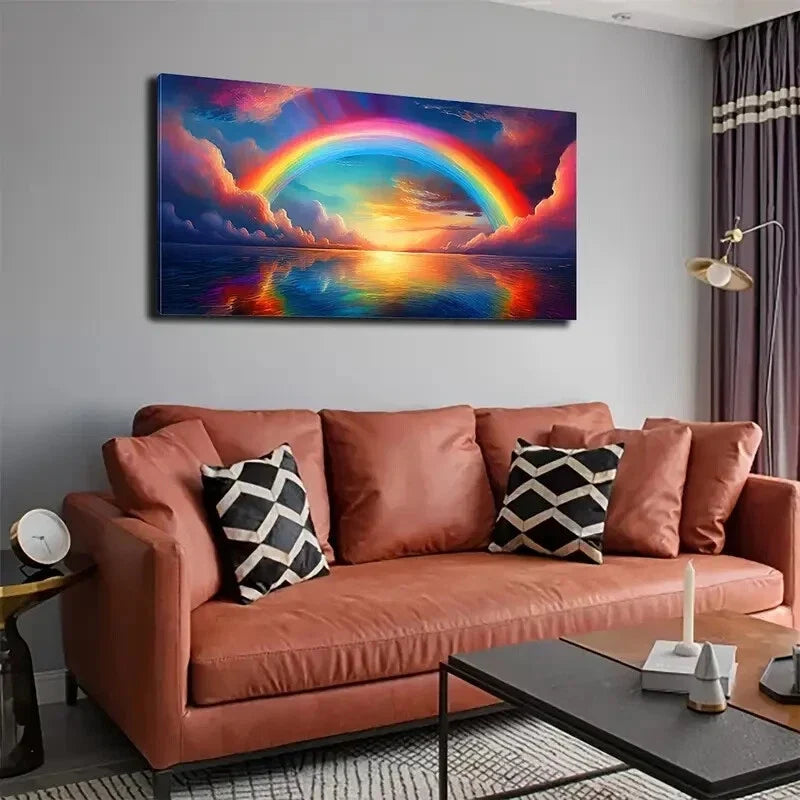 Vibrant Rainbow In The Sky Wall Art Canvas Office Home Room Framed 120x60cm