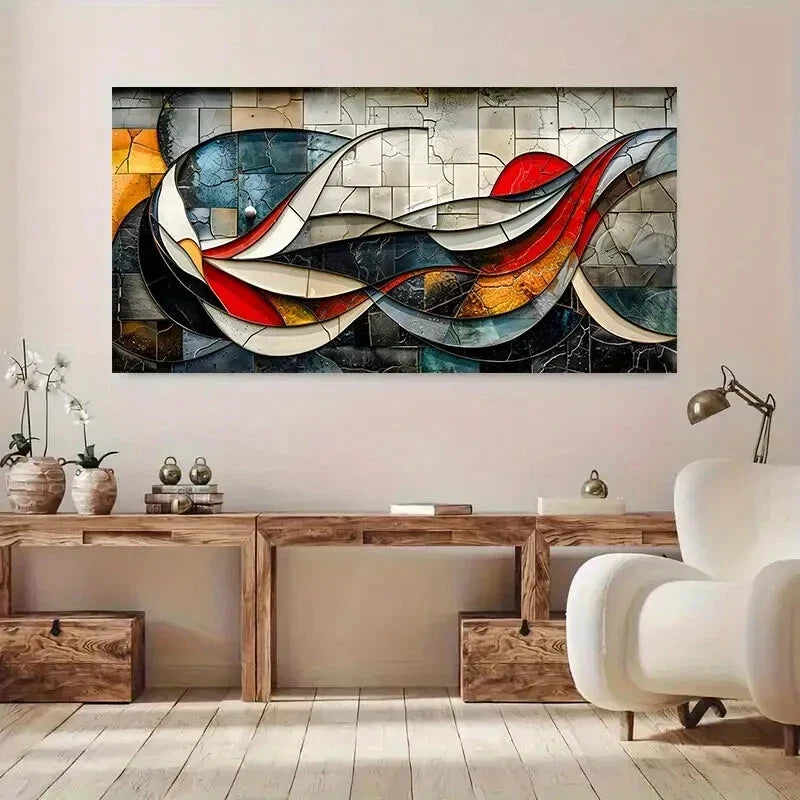 Modern Abstract Geometric Wall Art Canvas Office Home Room Framed 80x45cm