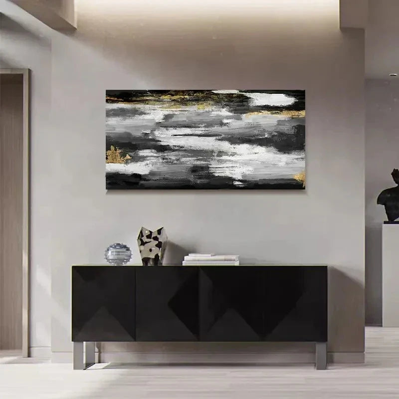 Golden And Black Grey Painting Wall Art Canvas Office Home Room Framed 120x60cm