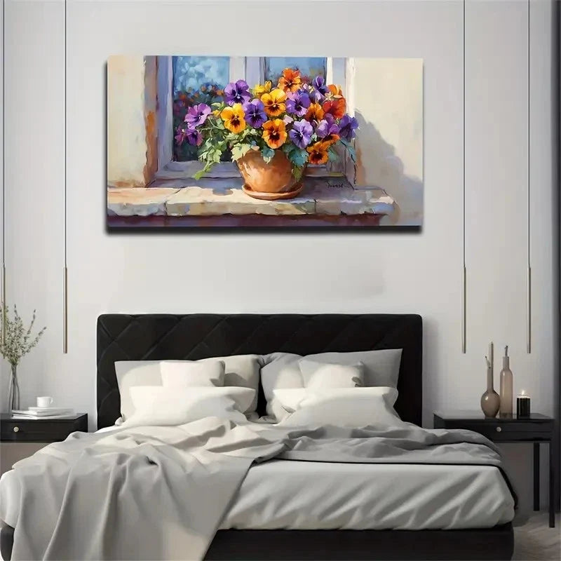Vibrant Colorful Flowers Vase Wall Art Canvas Office Home Room Framed 120x60cm