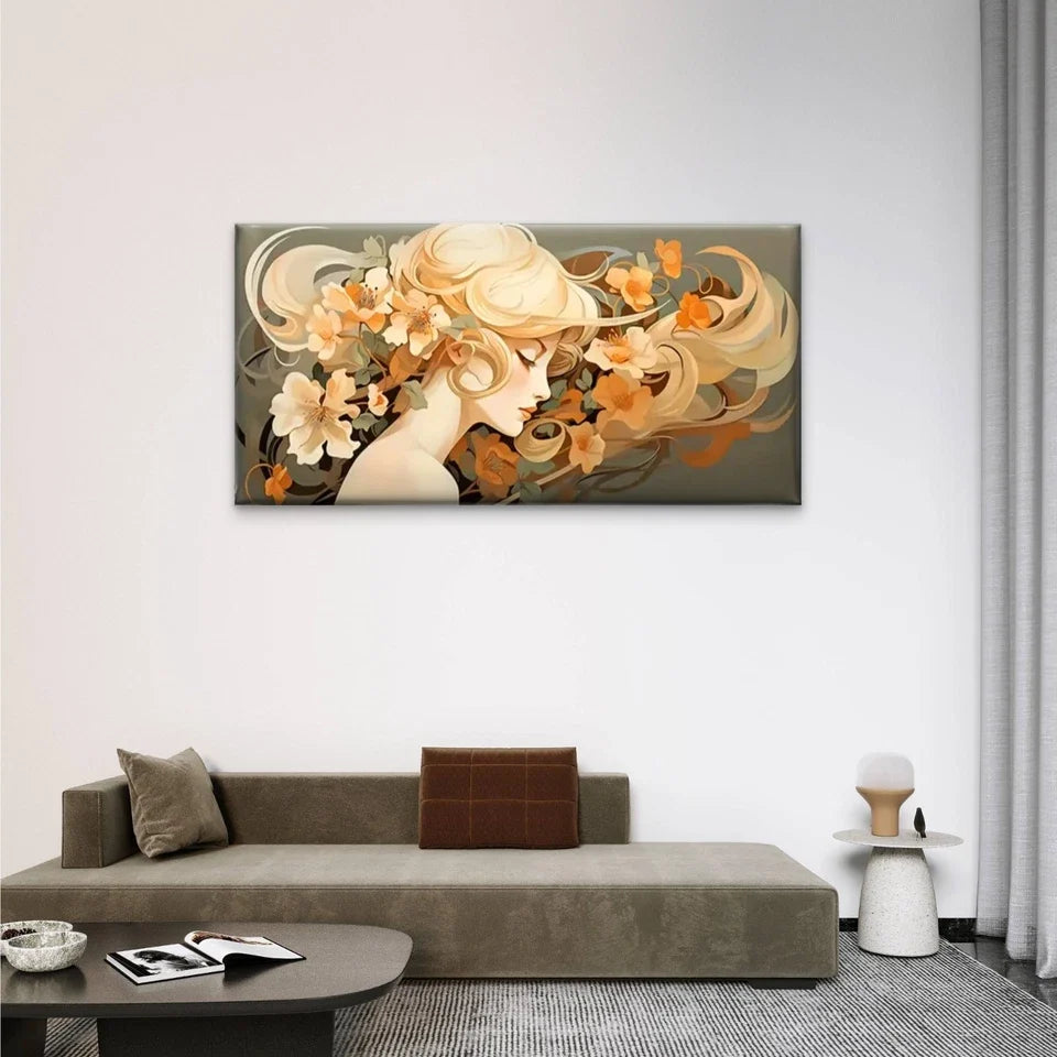 Woman Flowers Abstract Wall Art Canvas Office Home Room Framed 120x60cm