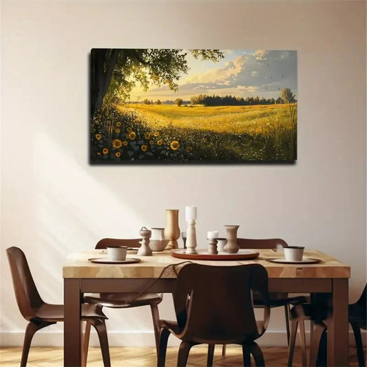 Daisies & Trees Modern Bohemian Wall Art Canvas Office Home Room Framed 80x45cm