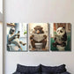 3pcs Sloths Monkeys And Giant Pandas Wall Art Set Canvas Framed 40x60cm - High Quality Print 100% Australian Made Wall Canvas Ready to Hang
