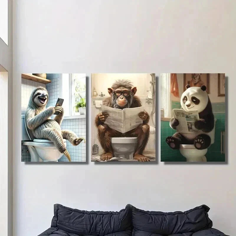 3pcs Sloths Monkeys And Giant Pandas Wall Art Set Canvas Framed 40x60cm - High Quality Print 100% Australian Made Wall Canvas Ready to Hang