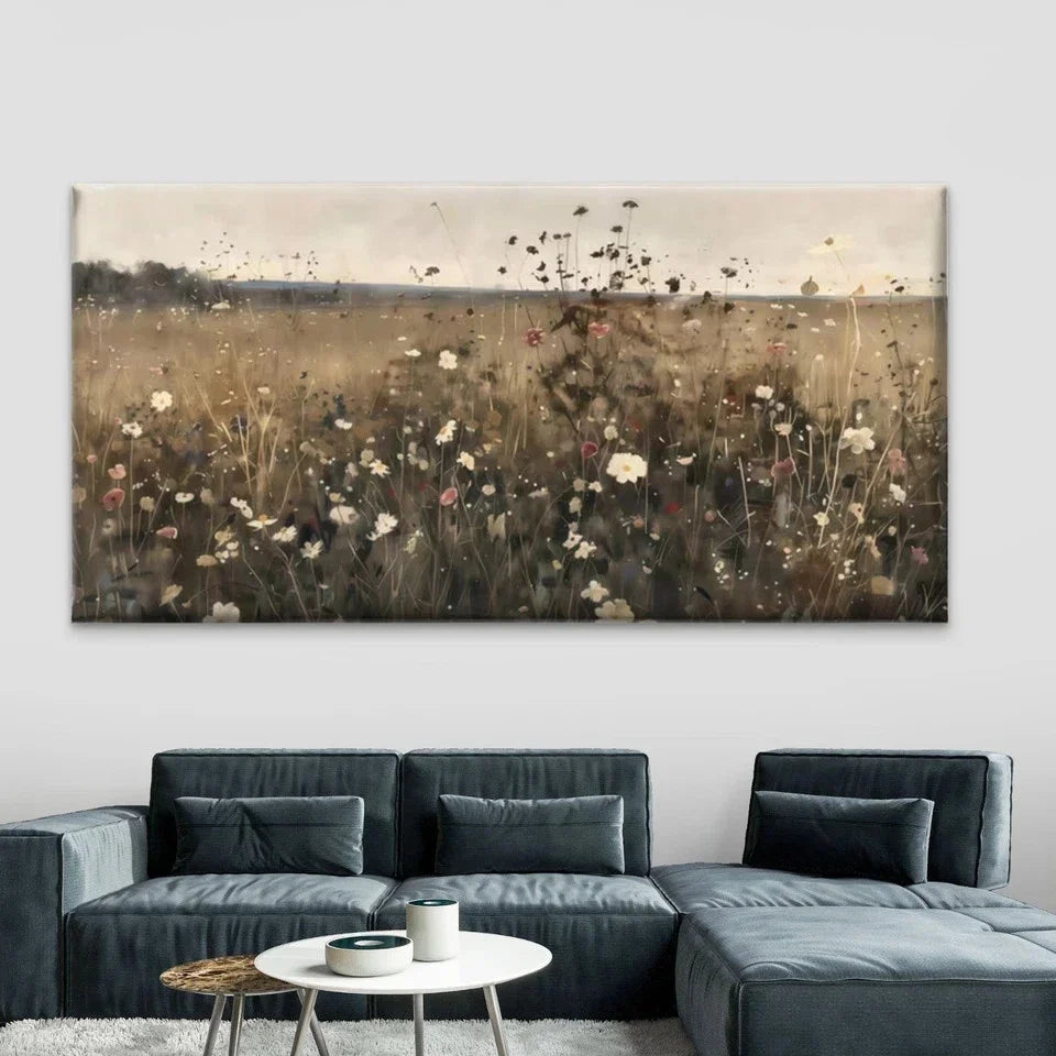 Wildflower Meadow Landscape Wall Art Canvas Office Home Room Framed 120x60cm