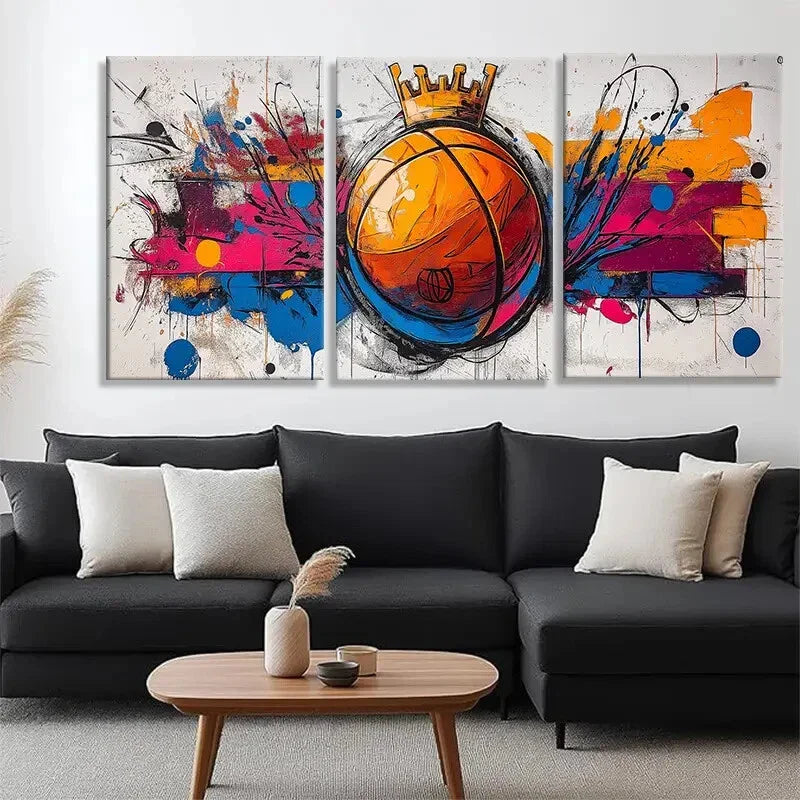 3pcs Basketball Crown Graffiti Sport Perfect Wall Art Set Canvas Framed 40x60cm - High Quality Print 100% Australian Made Wall Canvas Ready to Hang