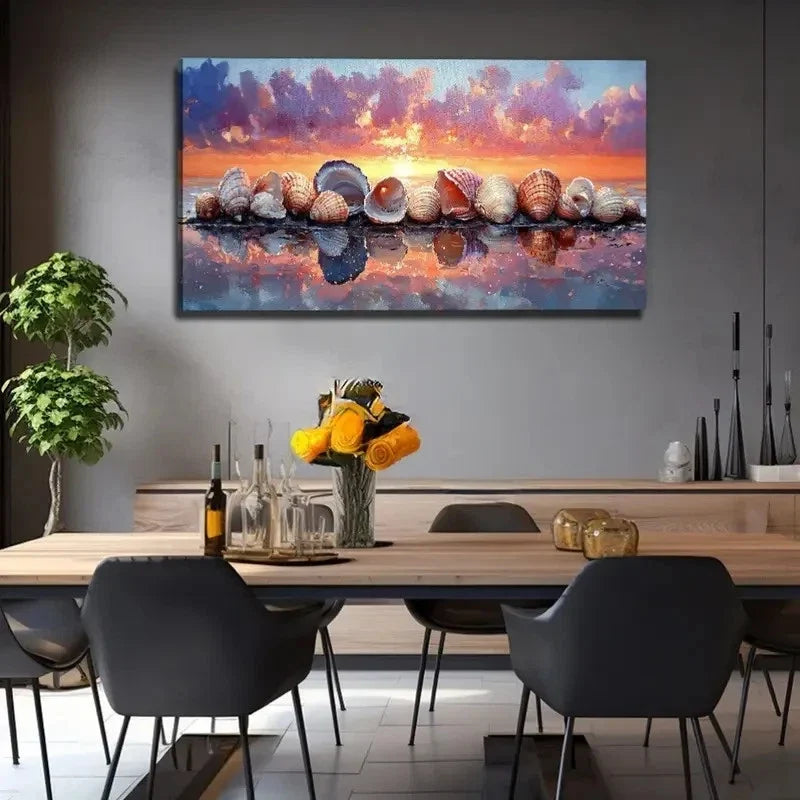 A Neat Row Nature Seashells Wall Art Canvas Office Home Room Framed 120x60cm