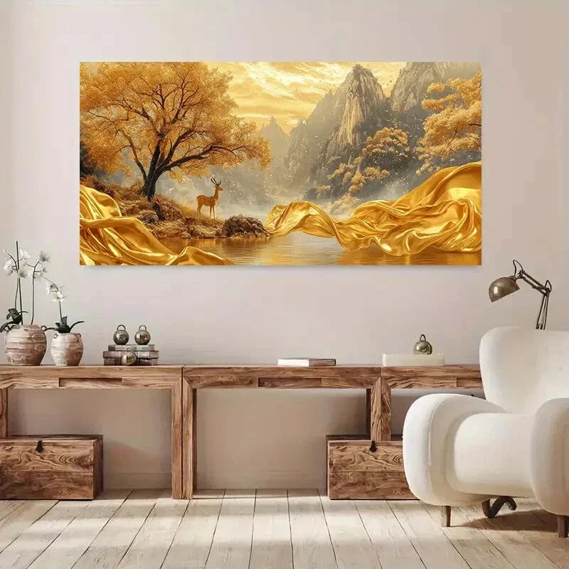 Golden Mountains Nature Beauty Wall Art Canvas Office Home Room Framed 80x45cm