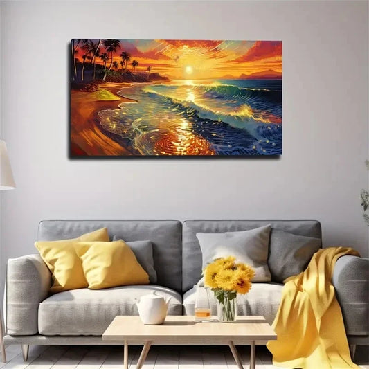 Vibrant Sunset Wall Art Canvas Office Home Room Framed 120x60cm
