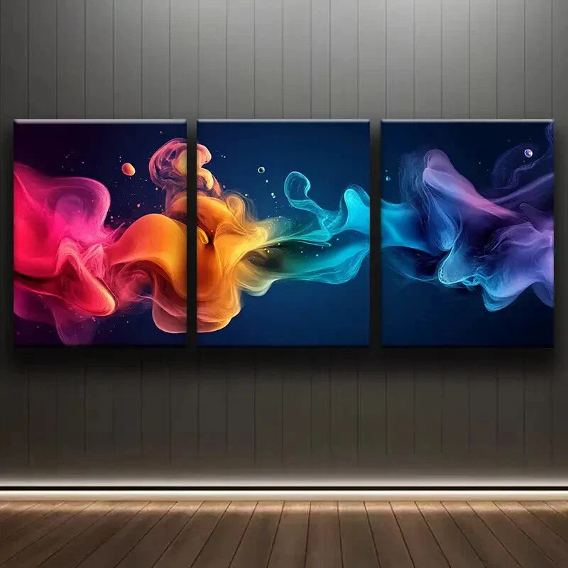 3pcs Vibrant Explosion of Colors Neon Perfect Wall Art Set Canvas Framed 40x60cm - High Quality Print 100% Australian Made Wall Canvas Ready to Hang