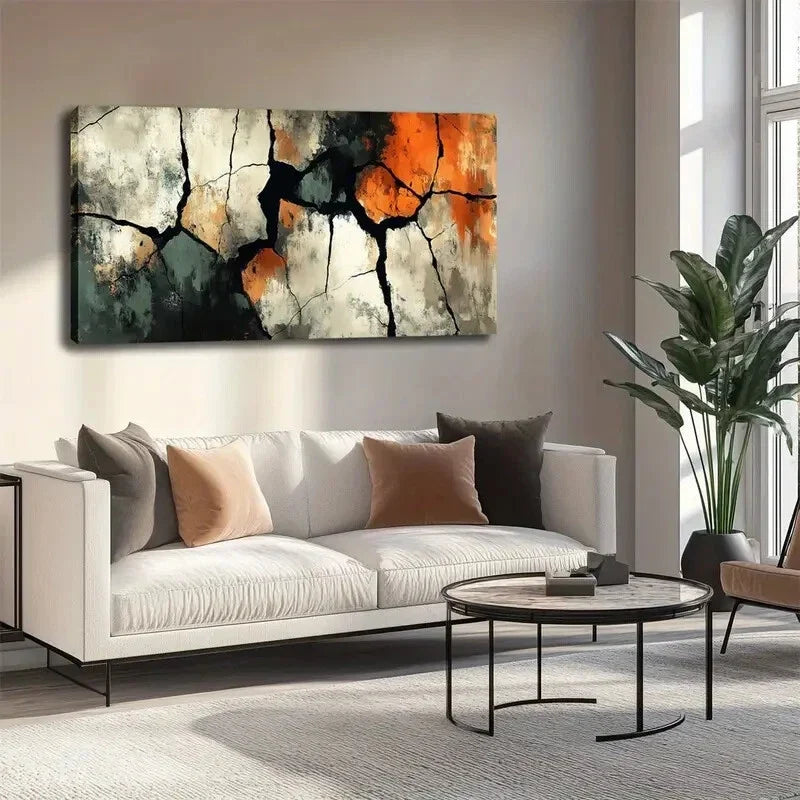 Black Cracked Design Wall Art canvas office home room framed 120x60cm
