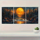 3pcs Moonlit Forest & Waterfall Night Scene Metal Print Ready to Hang Art