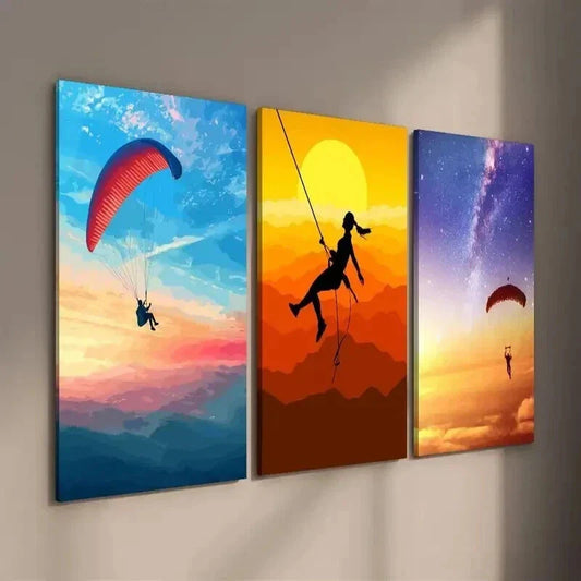 3pcs Paraglider Hang Glider Skydiving Travel Wall Art Set Canvas Framed 40x60cm - High Quality Print 100% Australian Made Wall Canvas Ready to Hang