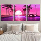 3pcs Vibrant Pink Sunset Palm Tree & Retro Car Metal Print Ready to Hang Art