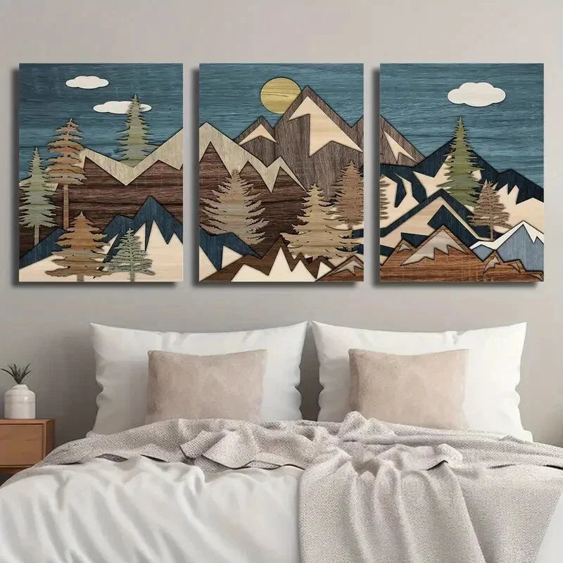 3pcs Mountain Pine Forest Nature Wilderness Wall Art Set Canvas Framed 40x60cm - High Quality Print 100% Australian Made Wall Canvas Ready to Hang