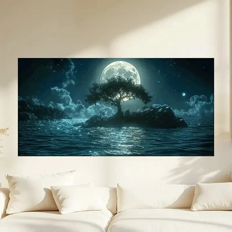 Night Moon Tree Dark Cloud Wall Art Canvas Office Home Room Framed 120x60cm
