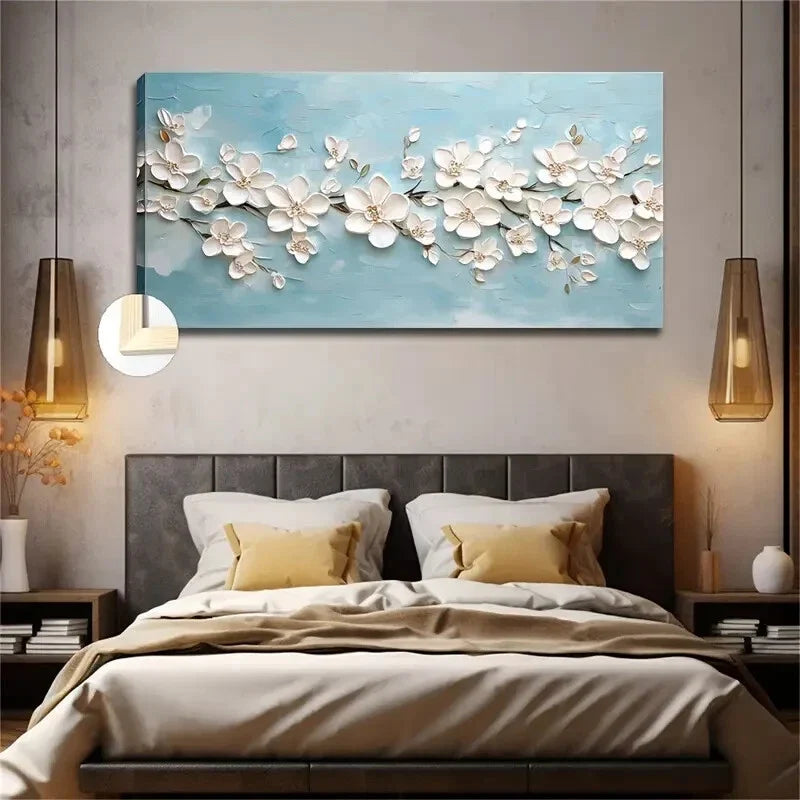 White Flowers Blooming Branches Wall Art Canvas Office Home Room Framed 120x60cm
