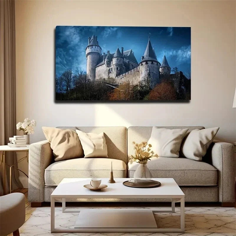 Mystical Castle Wall Art Canvas Office Home Room Framed 80x45cm