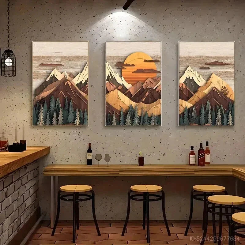 3pcs Sunset Snow Capped Peaks Pine Forests Wall Art Set Canvas Framed 40x60cm - High Quality Print 100% Australian Made Wall Canvas Ready to Hang