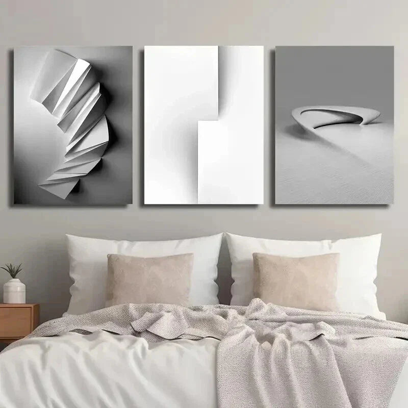 3pcs Nordic Black And White Geometric Space Wall Art Set Canvas Framed 40x60cm - High Quality Print 100% Australian Made Wall Canvas Ready to Hang
