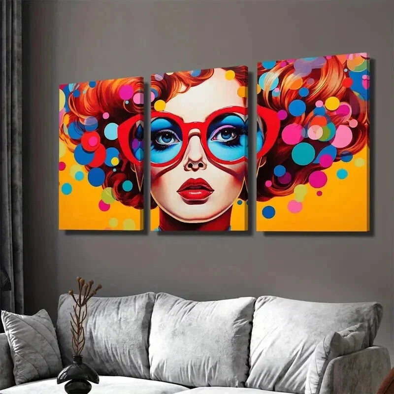 3pcs Colorful Abstract Woman Orange, Blue Wall Art Set Canvas Framed 40x60cm - High Quality Print 100% Australian Made Wall Canvas Ready to Hang
