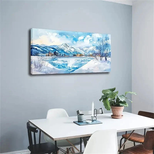 Realistic Snow-Capped Mountain Wall Art Canvas Office Home Room Framed 120x60cm