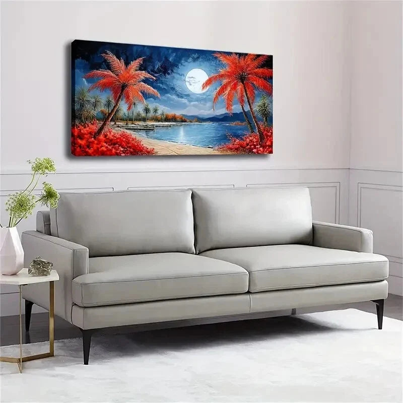 Abstract Red Coconut Trees Wall Art Canvas Office Home Room Framed 120x60cm