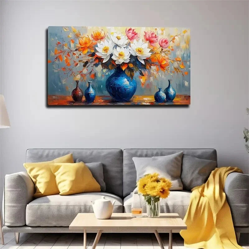 White Pink Orange Flower Vase Wall Art Canvas Office Home Room Framed 120x60cm