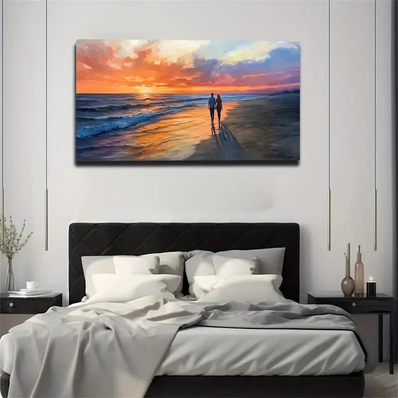 Romantic Beach Sunset Wall Art Canvas Office Home Room Framed 80x45cm