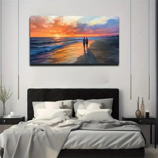 Romantic Beach Sunset Wall Art Canvas Office Home Room Framed 80x45cm