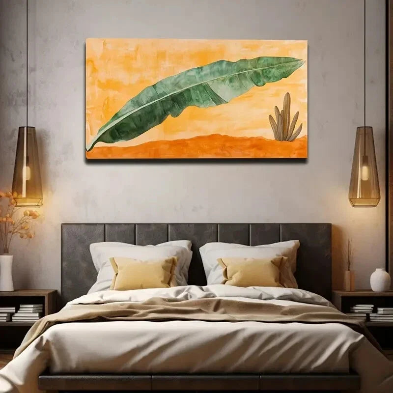 Vibrant Orange Leaves & Cactus Wall Art Canvas Office Home Room Framed 120x60cm