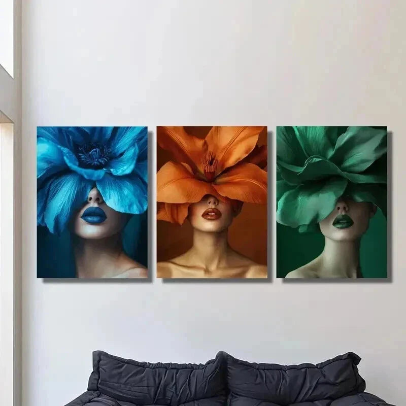 3pcs Fantasy Women with Flower Crown Wall Art Set Canvas Framed 40x60cm - High Quality Print 100% Australian Made Wall Canvas Ready to Hang