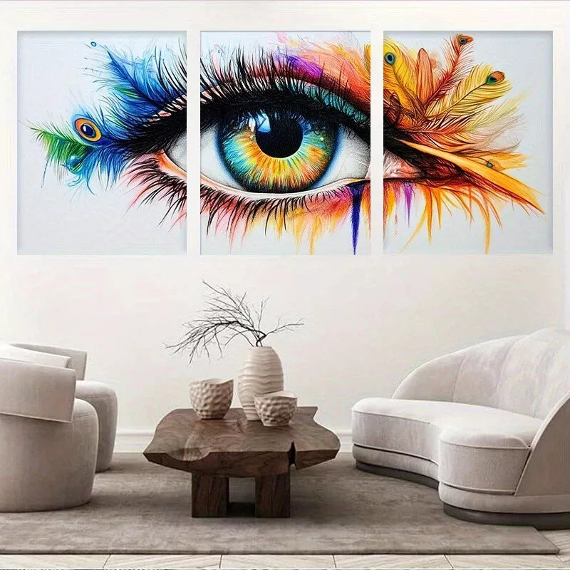 3pcs  Modern Abstract Vibrant Peacock Feather Eye Wall Art Set Canvas Framed 40x60cm - High Quality Print 100% Australian Made Wall Canvas Ready to Hang