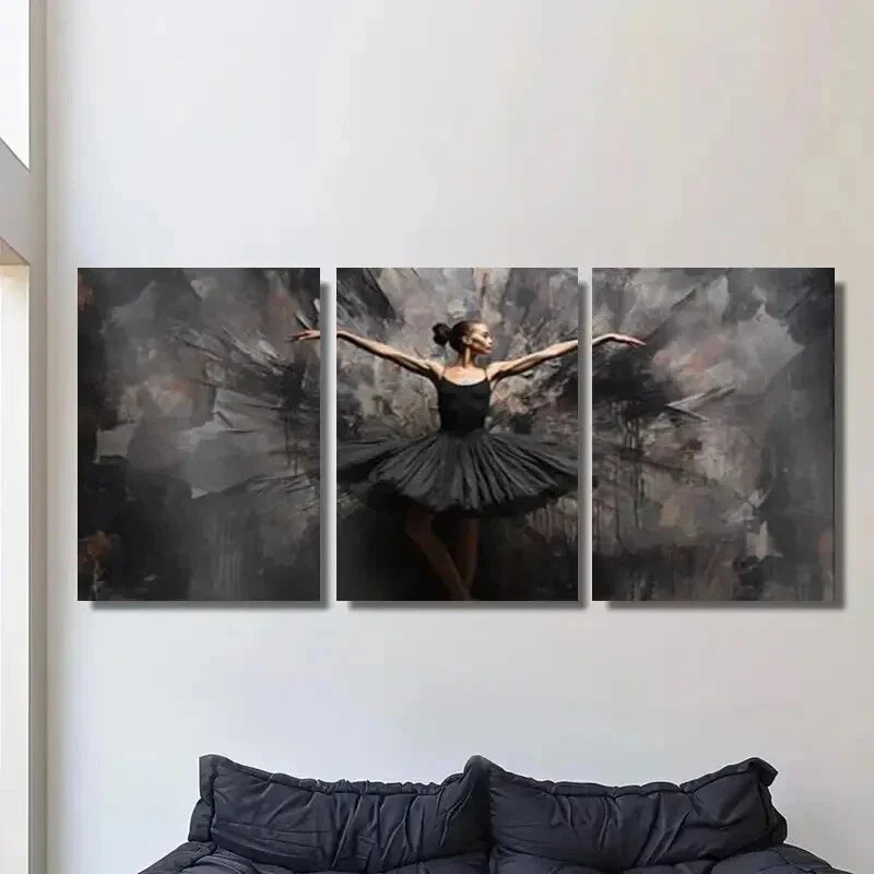 3pcs Modern Abstract Ballerina Dance Black Metal Print Ready to Hang Art