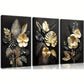 3pcs Set of Black Golden Plant Flowers Wall Art Set Canvas Framed 40x60cm - High Quality Print 100% Australian Made Wall Canvas Ready to Hang